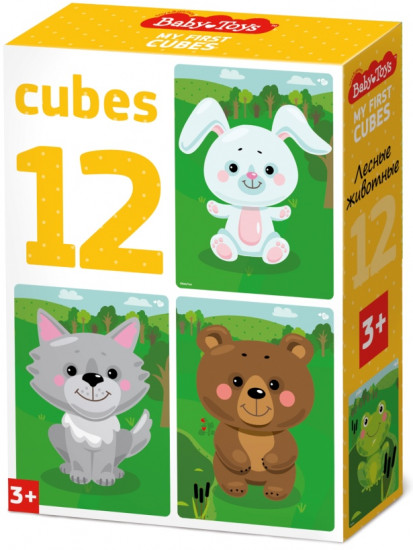 Кубики Лесные животные (без обклейки) 12 шт Baby Toys арт.03538