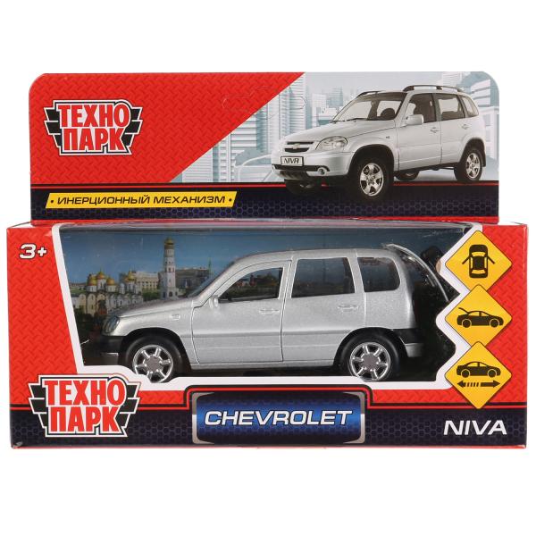 Машина металл CHEVROLET NIVA 12см, открыв. двери, инерц, серебр. в кор. Технопарк в кор.2*36шт