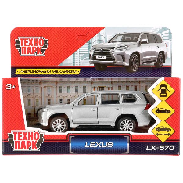 Машина металл LEXUS LX-570 длина 12 см, двери, баг, инерц, серебристый, кор. Технопарк в кор.2*36шт