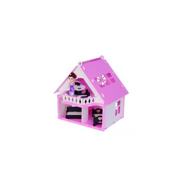 Домик для кукол Дачный дом Варенька бело- розовый с мебелью (Вид 1)
