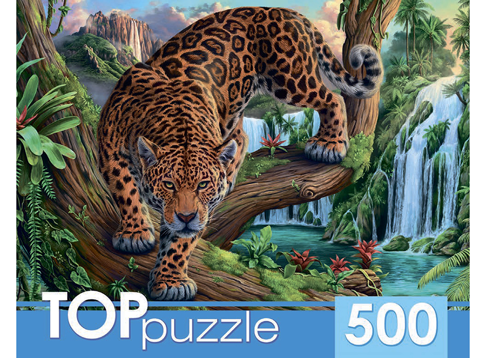 TOPpuzzle. ПАЗЛЫ 500 элементов. ХТП500-6813 Леопард у водопада (Вид 1)