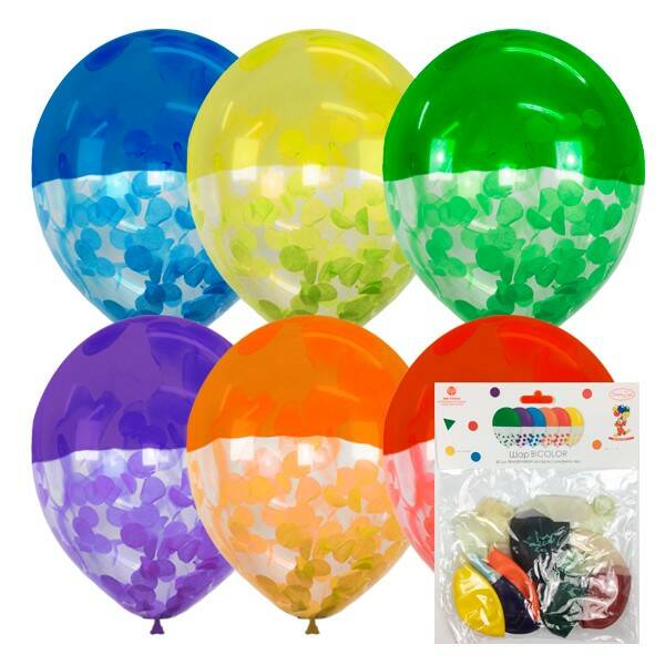 Набор шаров 12 30 см Bicolor TRANSPARENT ассорти c конфетти 6шт 6057657 (Вид 1)