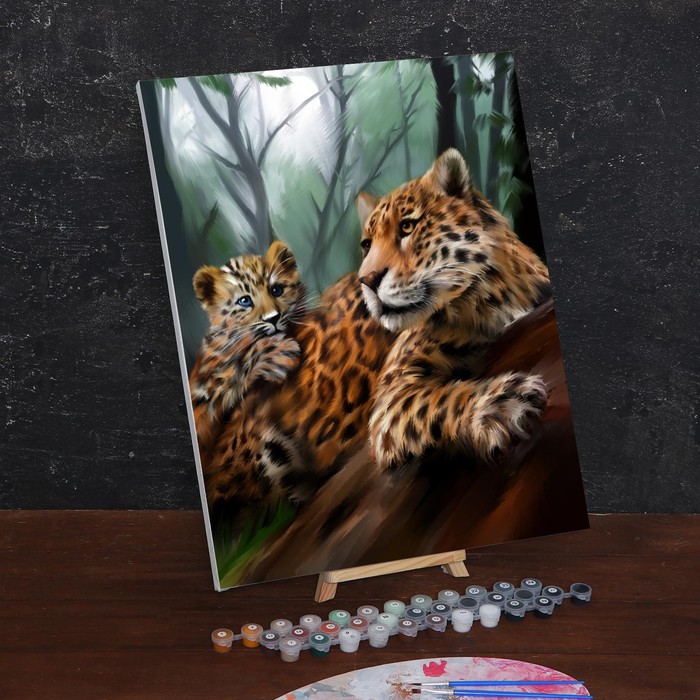 Картина по номерам на холсте с подрамником Леопарды. Мама и малыш 40*50 см 5248140 (Вид 2)