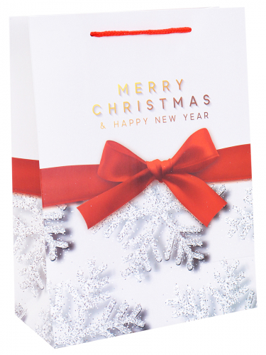 Dream cards Пакет подарочный с мат.лам. и глит. (M) Белый с серебряными снежинками, 210 г  ПКП-2518 (Вид 1)