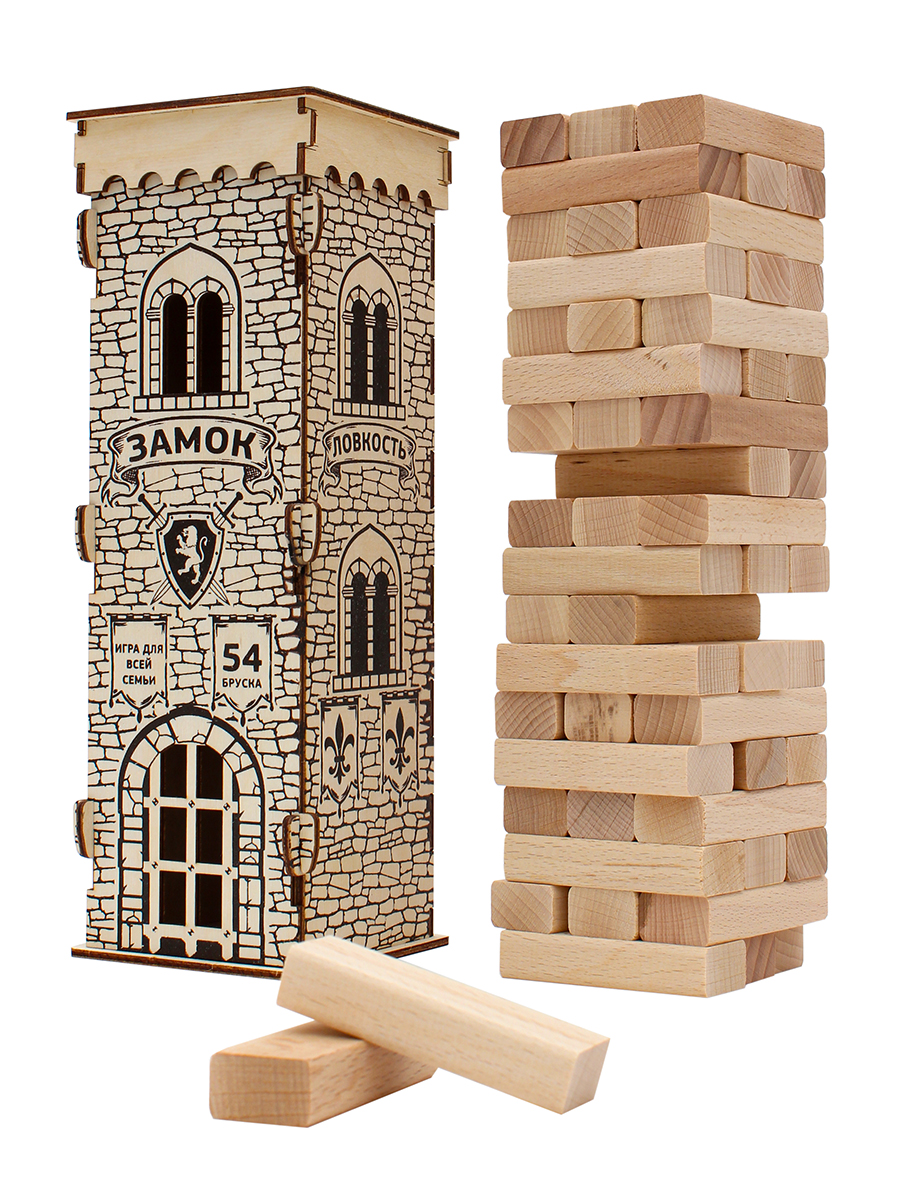 Деревянная игрушка. Игра Башня. Замок  (28,5 см)в деревянной коробке. Конструктор 54 эл. К-3865