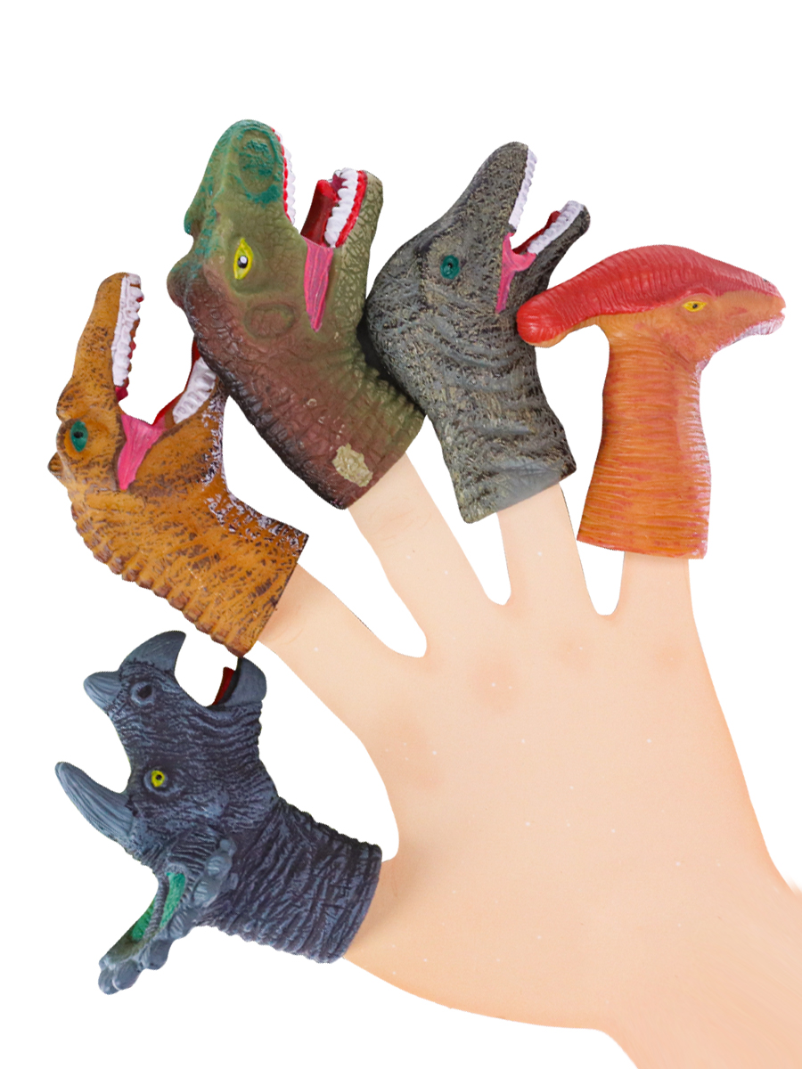 Резиновая игрушка на палец Динозавры 2 (5 шт. на подложке) виды микс (арт. 1955005) (Вид 1)