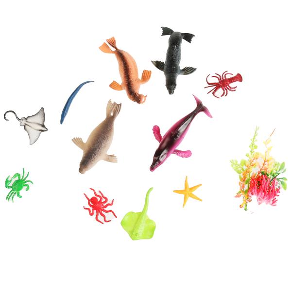 Игрушка пластизоль подводный мир 11 животных +4 водоросли ИГРАЕМ ВМЕСТЕ в кор.2*72наб