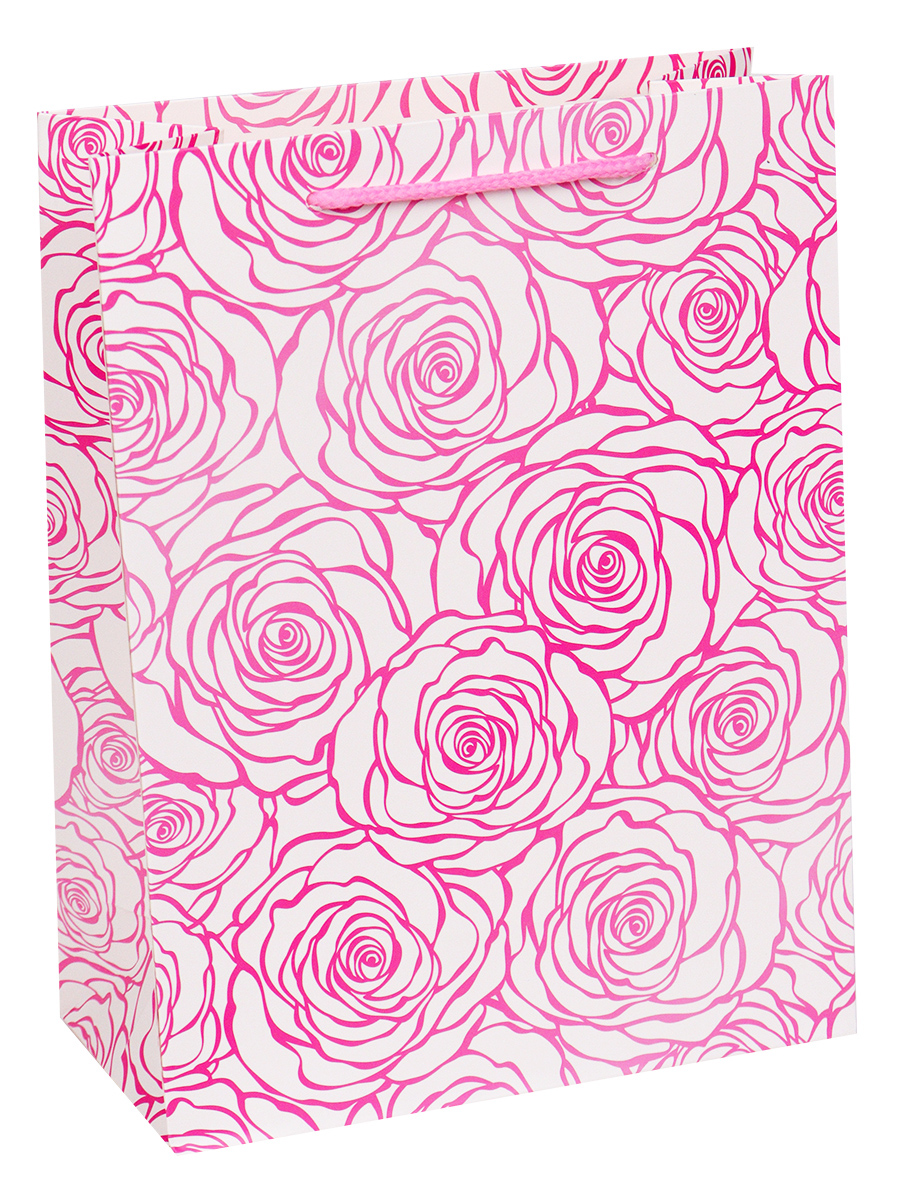 Dream cards Пакет подарочный с мат. лам. Ажурные розы, розовые 31х42х16 см, 210 г ППК-1945 (Вид 1)