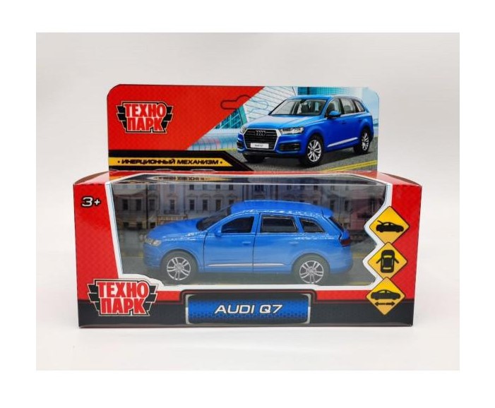 Машина металл AUDI Q7 длина 12 см, двер, багаж, инер, синий, кор. Технопарк в кор.2*36шт
