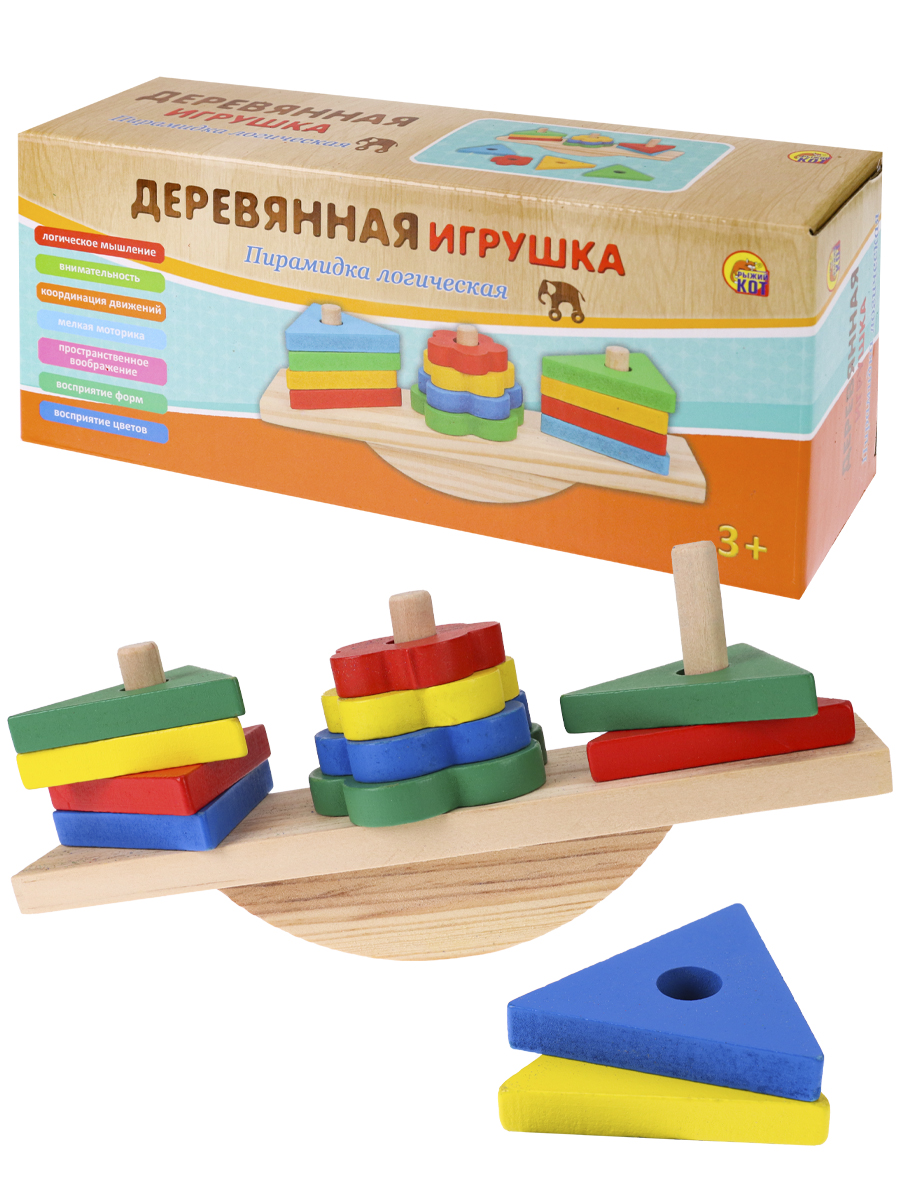 Деревянная игрушка. Пирамидка Формы и баланс 21х9х5,5см (в коробке) (Арт. ИД-1047)