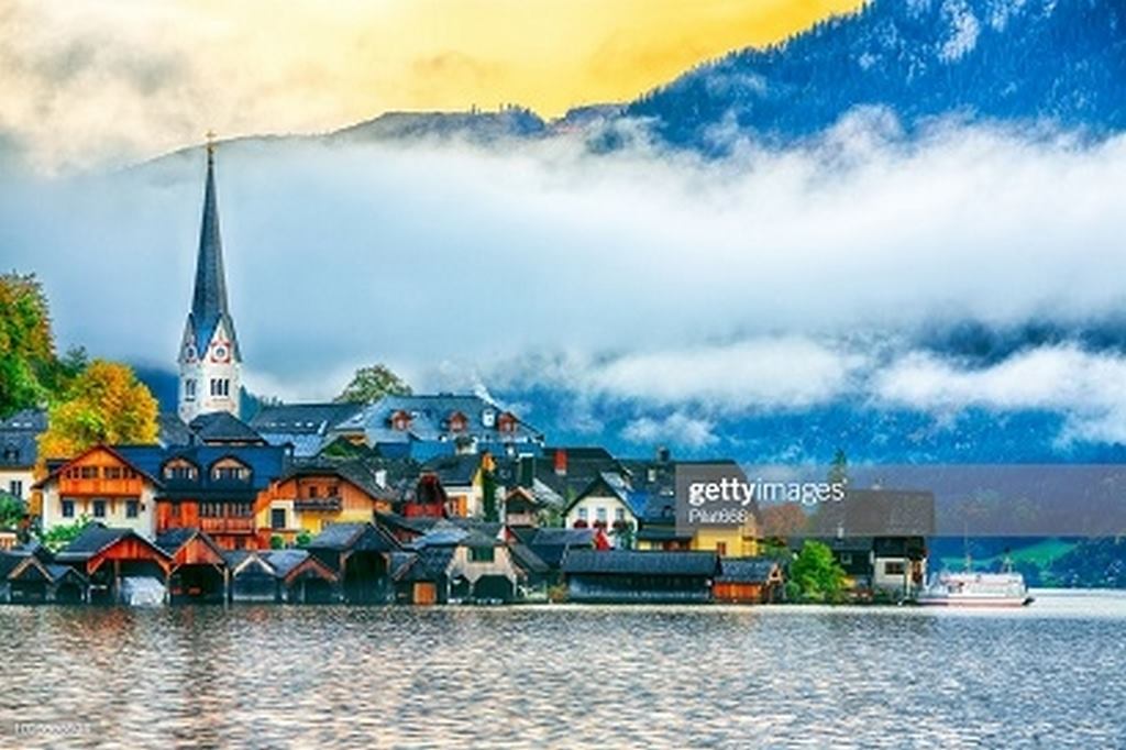 Холст с красками по номерам 22х30 см.Гальштатское озеро. Австрия (Арт. HS110)