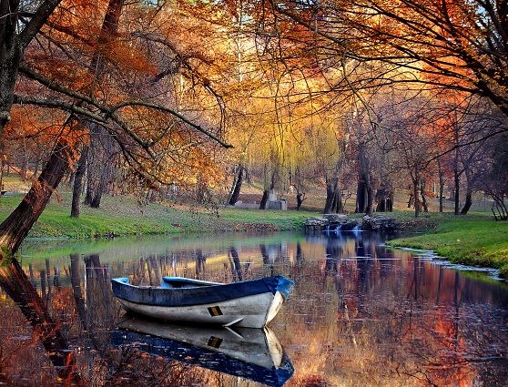 Холст с красками 22х30 см по номерам (цв.) Осенний парк с прудом (Арт. SM043)