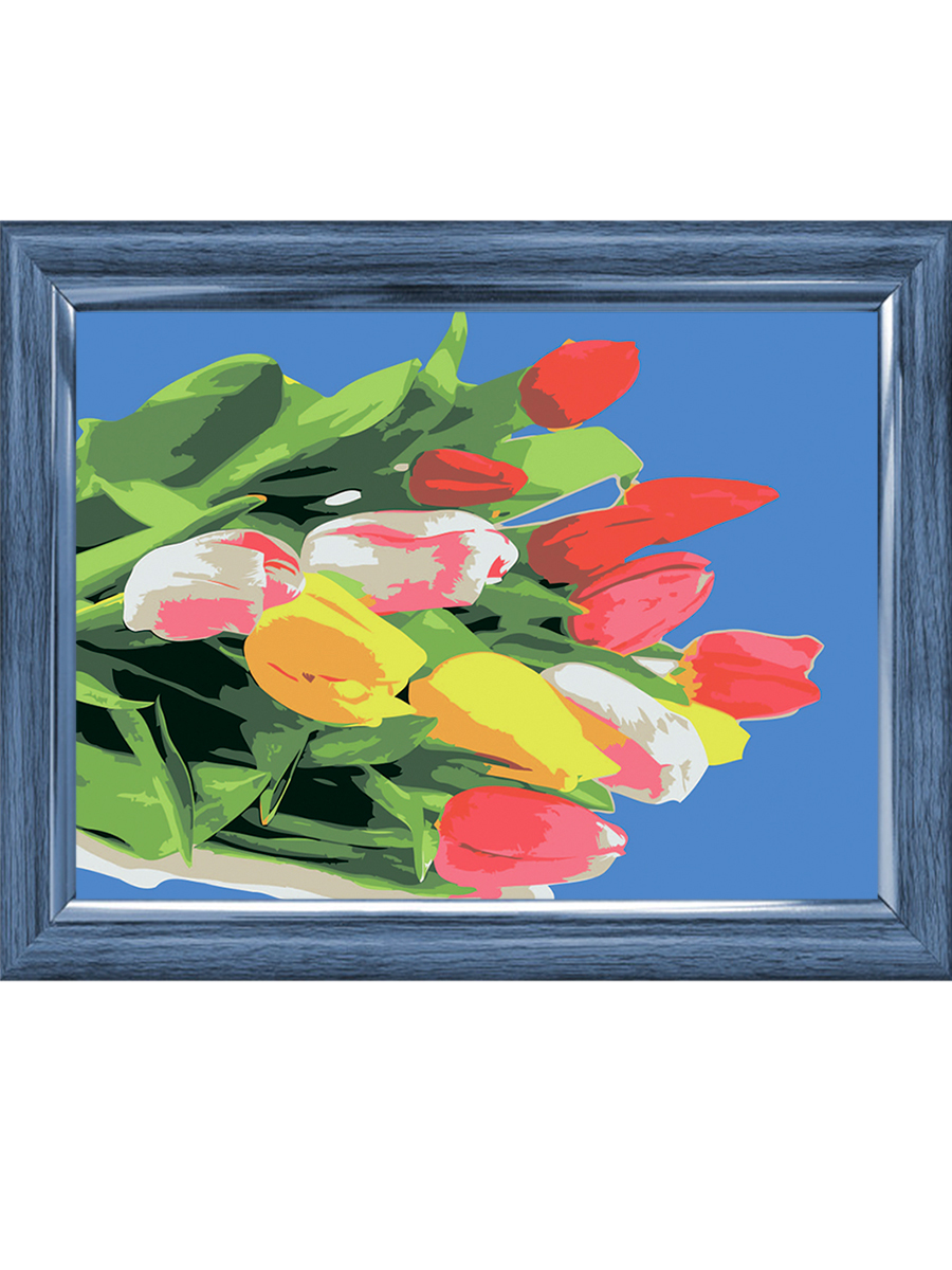Холст с красками по номерам 22х30 см. Сочные тюльпаны (Арт. HS319)