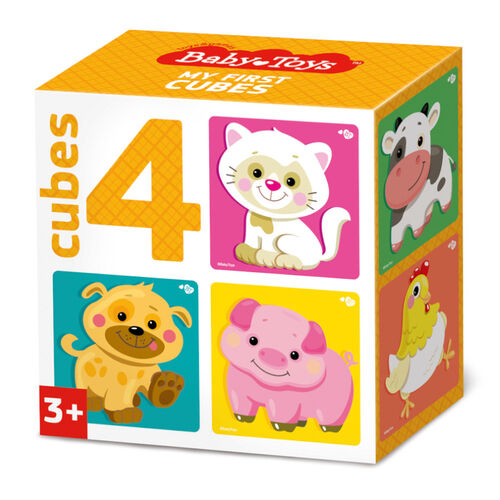 Кубики Домашние животные (без обклейки) 4 шт Baby Toys арт.03541 (Вид 1)