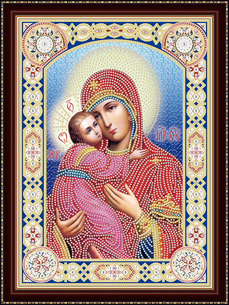Алмазная мозаика 30х40 см с подрамником c част. зап. (блест)  Икона Божией Матери №6 (Арт. BH034) (Вид 1)