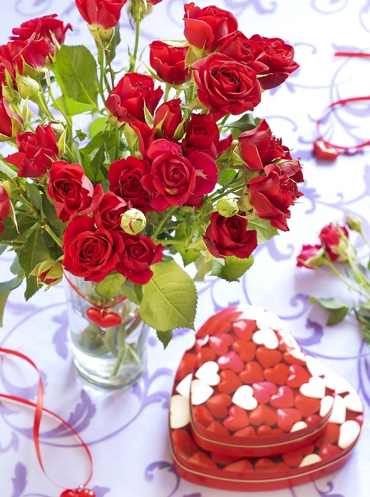 Холст с красками по номерам 22х30 см. Домашние красные розы и конфеты (Арт. SM068) (Вид 1)