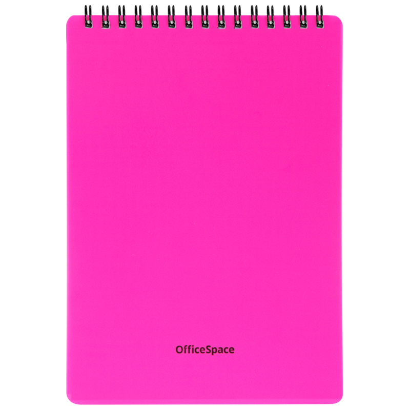 Блокнот А5 60л. на гребне OfficeSpace Neon, розовая пластиковая обложка (Вид 1)