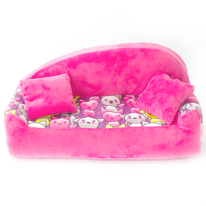 Мебель мягк. диван, 2 подушки Хор котят фиолетовый с малиновым плюшем НМ-002/1-33
