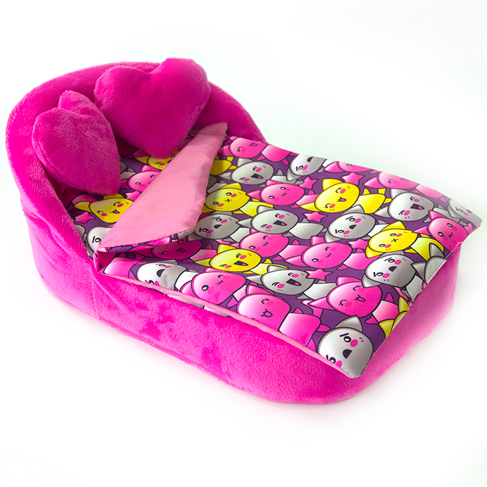 Мебель мягк. Кровать,2 подушки,одеяло.Хор котят фиолетовый с малиновым плюшем НМ-003/4-33