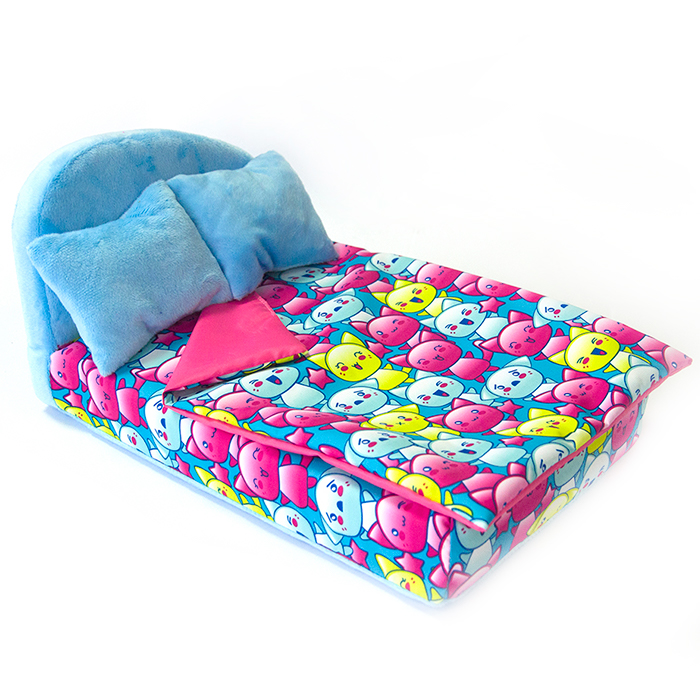 Мебель мягк. Кровать,2 подушки,одеяло.Хор котят бирюзовый с бирюзовым плюшемНМ-003-32 (Вид 1)