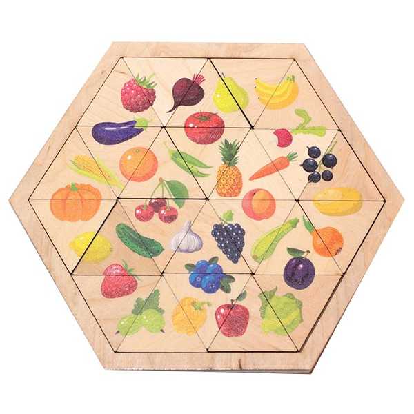 Пазл деревянный Овощи, фрукты, ягоды (Занимательные треугольники) арт.00778 (Вид 1)