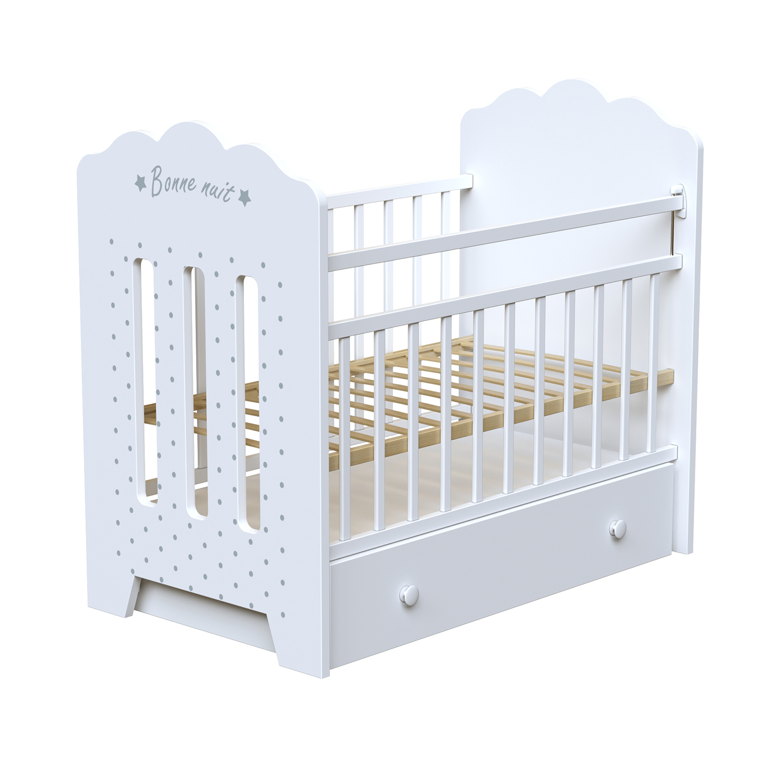 Кровать детская BONNE маятник с ящиком  (белый) (1200х600)