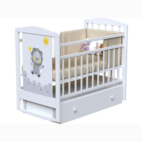 Кровать детская HAPPY LION маятник с ящиком  (белый) (1200х600) (Вид 1)