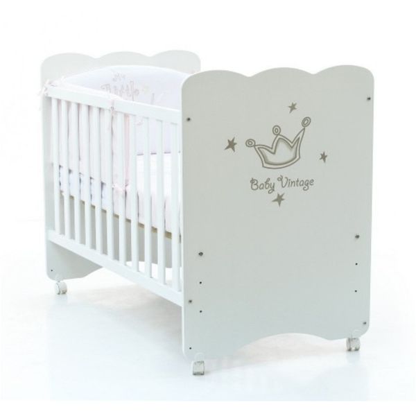 Кровать детская Baby Vintage  колесо-качалка  (белый) (1200х600)