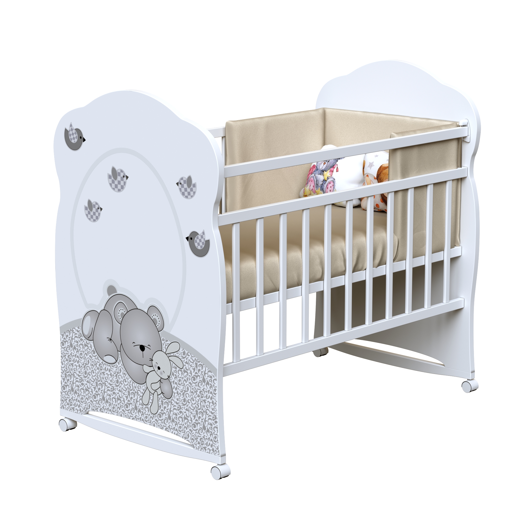 Кровать детская ЛДСП NEW SLEPPY колесо-качалка  (белый) (1200х600) (Вид 1)
