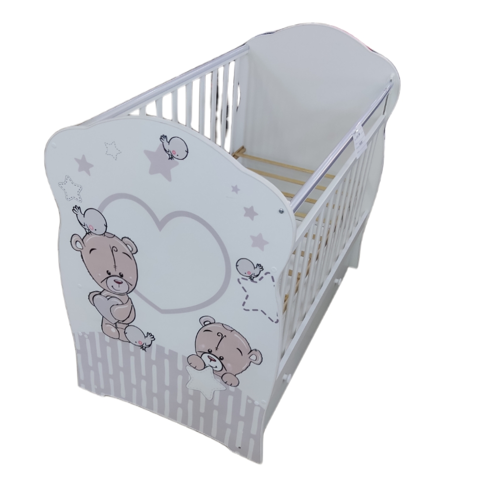 Кровать детская ЛДСП NEW Love Me маятник с ящиком  (белый-серый) (1200х600)
