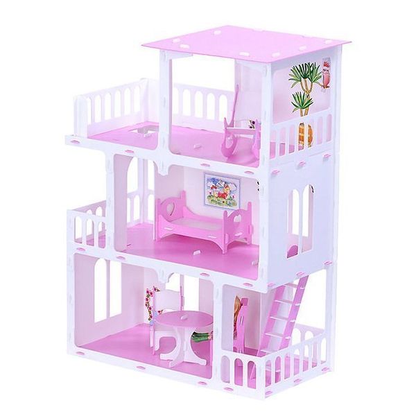 Домик для кукол Маргарита бело-розовый с мебелью