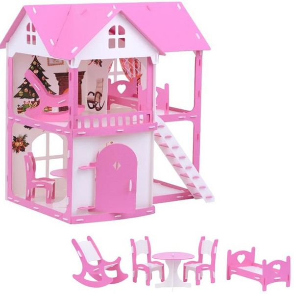 Домик для кукол Коттедж Светлана  бело-розовый с мебелью