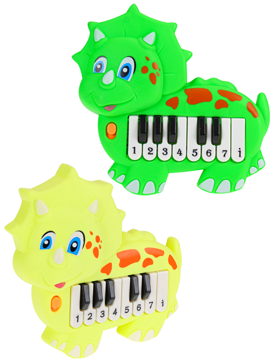 Детское пианино (15 см) Динозаврик №2 (13 клавиш,звук,2 цвета микс,в пакете) (Арт. 1981235)