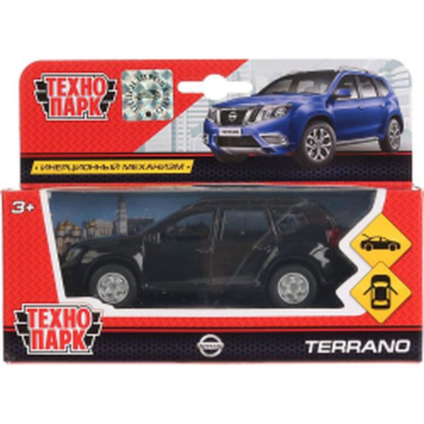 Машина металл Nissan Terrano черный 12см, откр.двери, багаж., инерц. в кор. Технопарк в кор.2*24шт