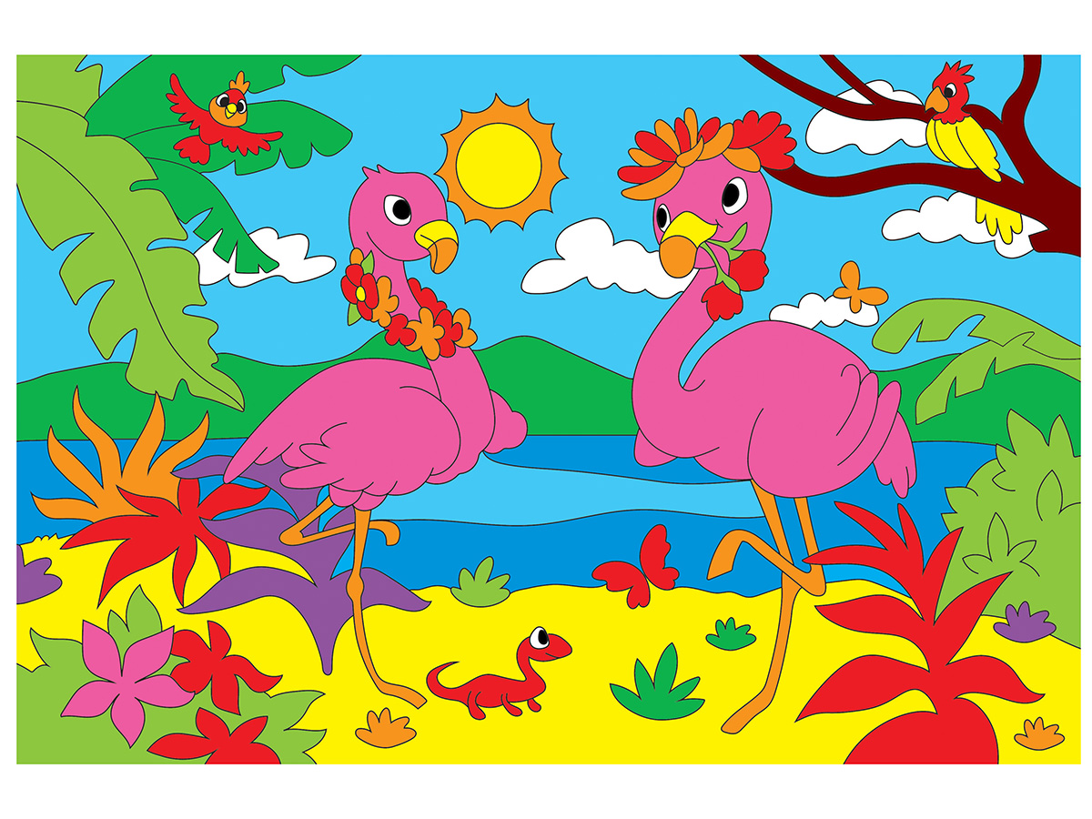 Холст с красками 20х30 см. Два красивых фламинго (Арт. Х-9414)