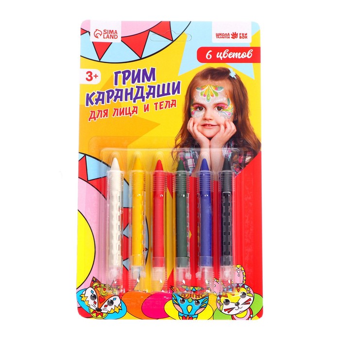 Грим карандаши для лица и тела, 6 цветов 150129 (Вид 1)