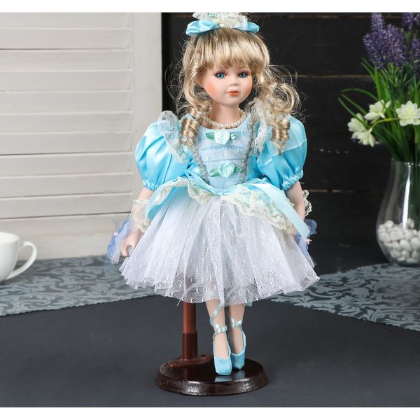 Кукла коллекционная керамика Балерина-Мальвина в голубом платье 35 см   3624545