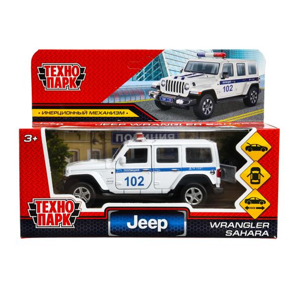 Машина металл JEEP WRANGLER SAHARA ПОЛИЦИЯ 12 см, двер, баг, ин, белый, кор. Технопарк SAHARA5D-12PO