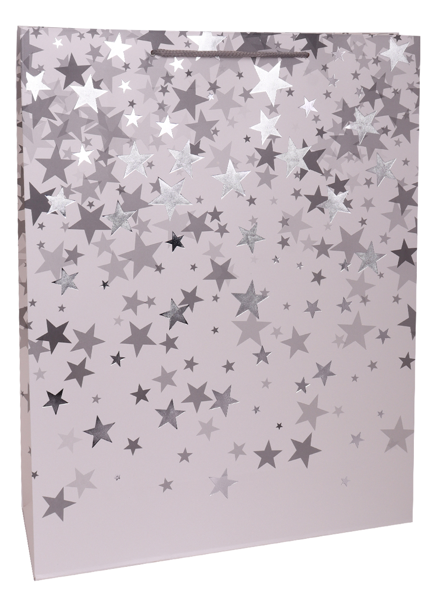 Dream cards Пакет подарочный с мат.лам. 31х42х12см (XL)  Звёзды, серебряные, 210 г  ПКП-2622