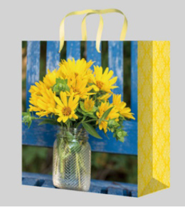 Пакет подарочный с глянцевой ламинацией 26,4х32,7х13,6 см (L) Желтые цветочки в вазе, 157 г ПП-9113