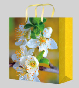 Пакет подарочный с глянцевой ламинацией 26,4х32,7х13,6 см (L) Беленькие цветочки, 157 г ПП-9115