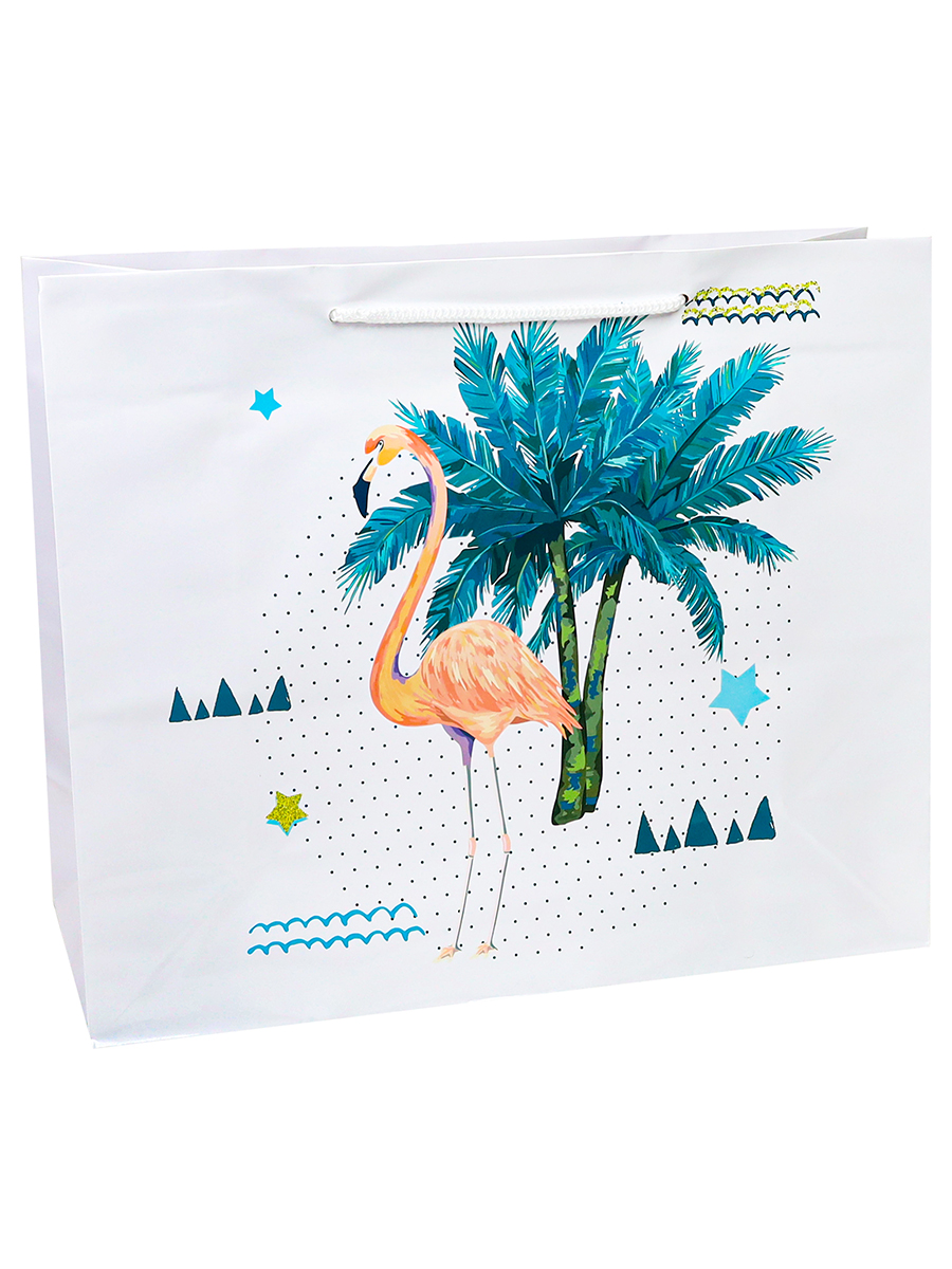 Пакет подарочный с глянц. лам. (горизонтальный) 26х32х12см (L) Фламинго в тропиках, 157 г ПКП-1843