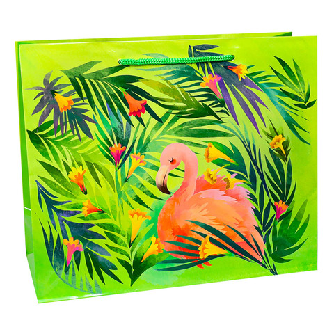 Пакет подарочный с глянц. лам. (горизонтальный) 26х32х12см (L)  Красивый фламинго, 157 г ПКП-1837 (Вид 1)