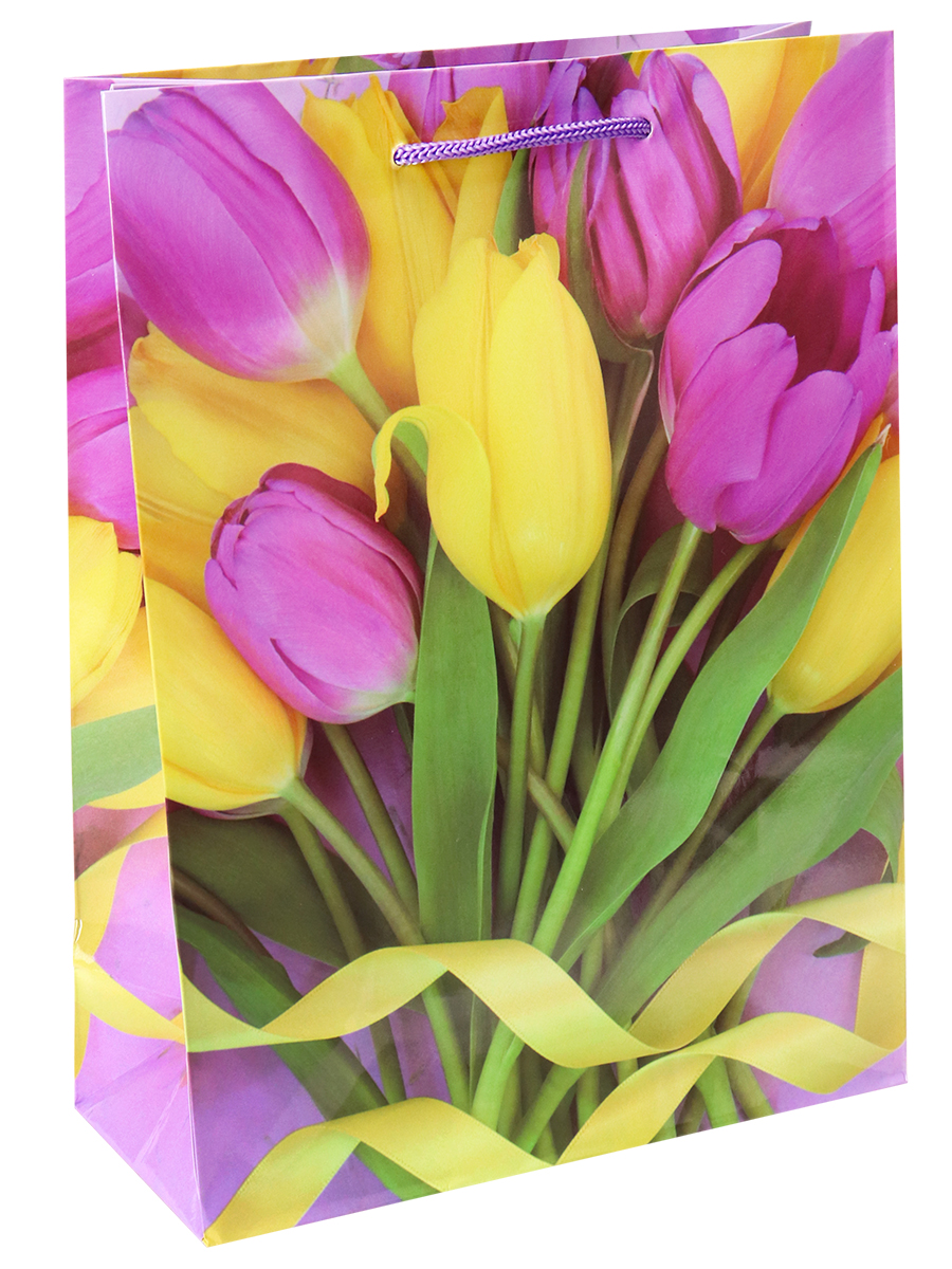 Optima Пакет подарочный с глянц. лам. 26,4x32,7x8 см (L) Весенний букет тюльпанов, 128 г ППК-6313