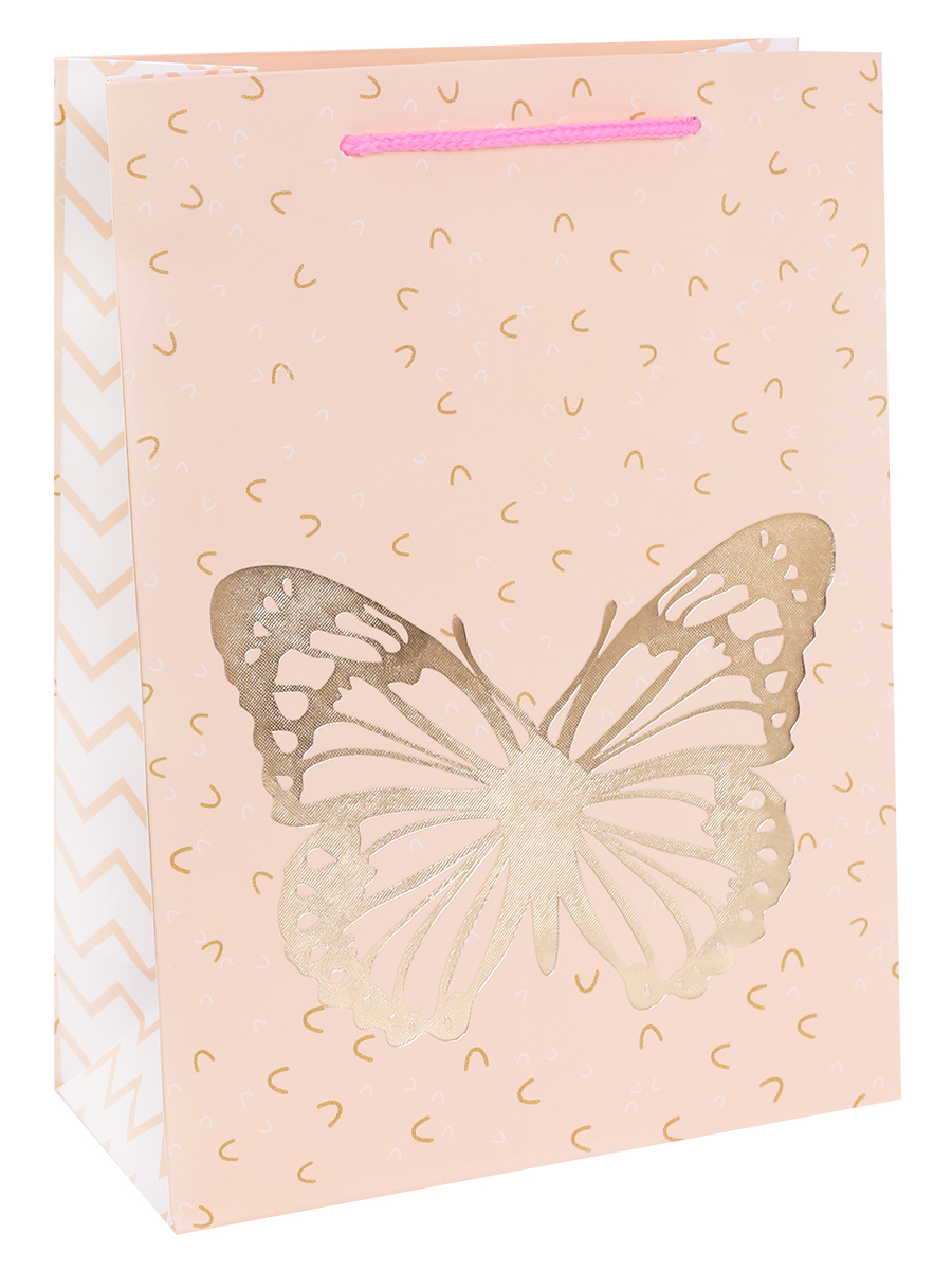 Dream cards Пакет подарочный с мат.лам.и тиснен.фольгой31х40х12см(XL)Золотая бабочка,210г ПКП-3158 