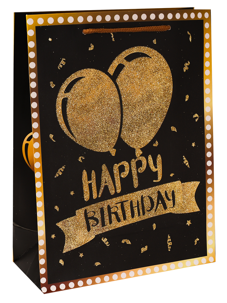 Dream cards Пакет подарочный с мат.лам. и тиснением фольгой (L) Золотые шарики, чёрный,210г ПКП-3152