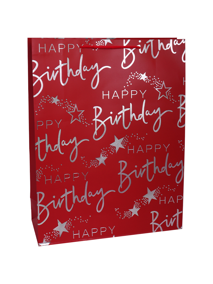 Dream cards Пакет подарочный с мат.лам. и тис фольгой Счастливого дня рождения,красный,210г ПКП-2608