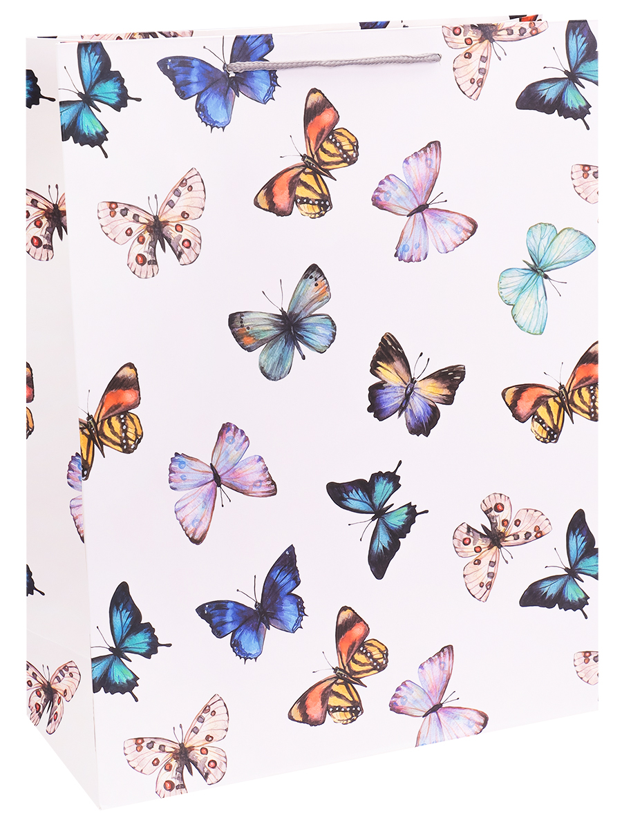 Dream cards Пакет подарочный с мат.лам. 31х42х12см (XL)  Разноцветные бабочки, 210 г  ПКП-2639