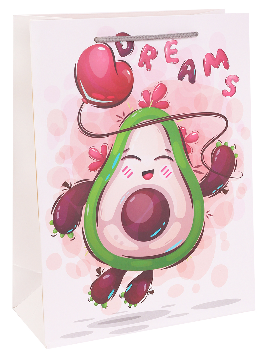 Dream cards Пакет подарочный с мат.лам. 31х40х12см (XL) Авокадо с шариком, 210 г ПКП-3171