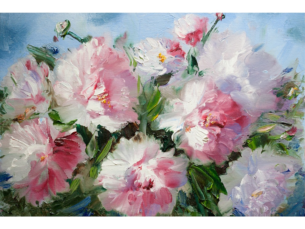 Холст с красками 30х40 см по номер. В розовой дымке пионов (Арт. 112367) Джаззл